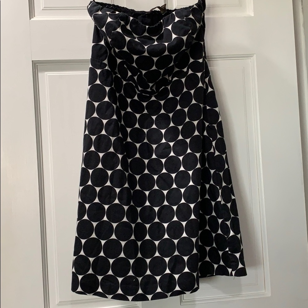 Black and white polka dot strapless dress